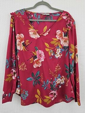 Loft Plus Floral Blouse Lightweight Magenta Pink Size 14 Career Wear Classic